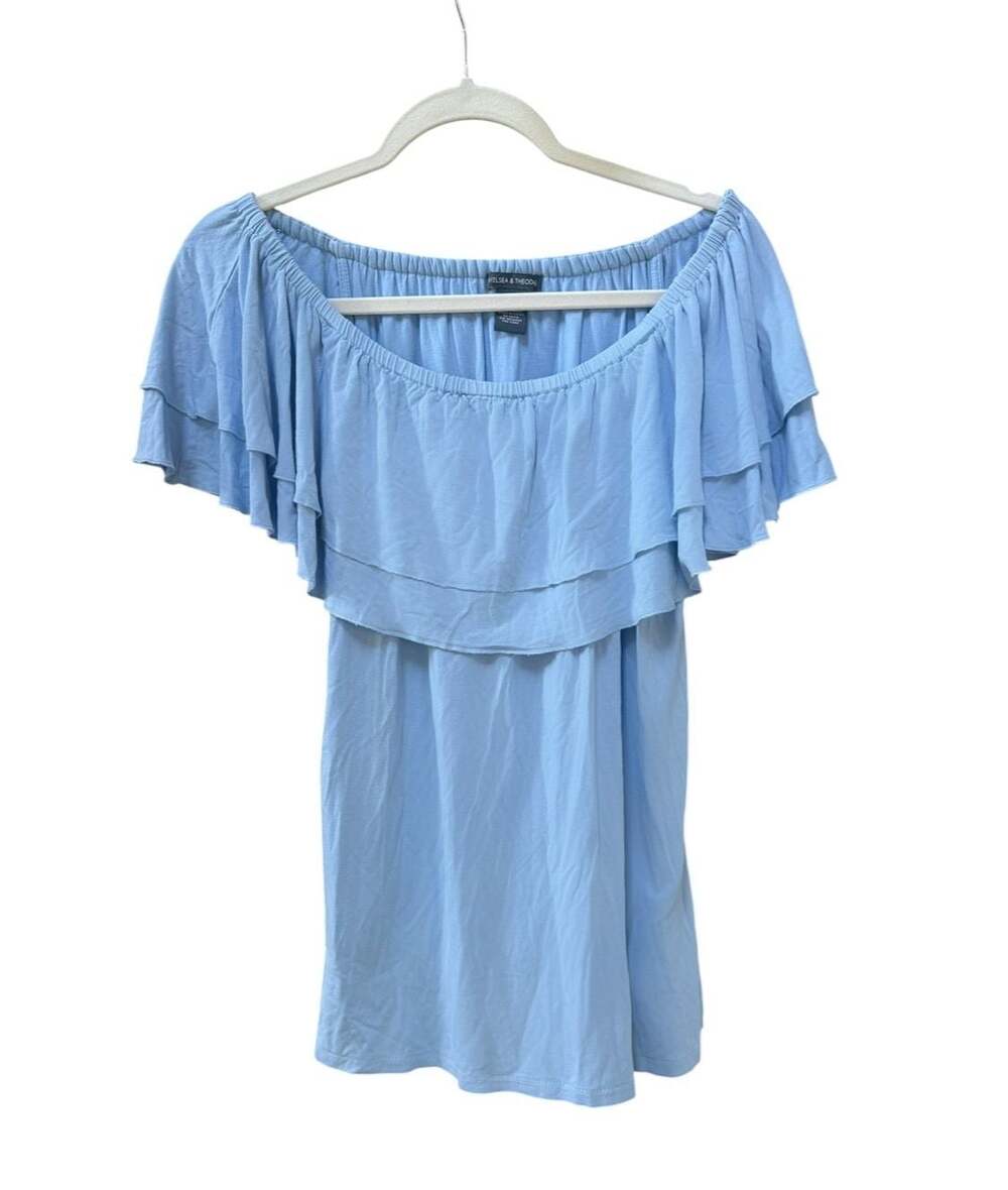 Chelsea & Theodore Light Blue Off-Shoulder Ruffle Top